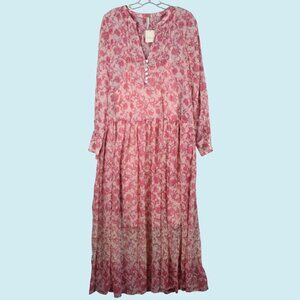 Free People Dress Size Medium Pink Rose See It Through Maxi Dress Flowy BOHO NWT